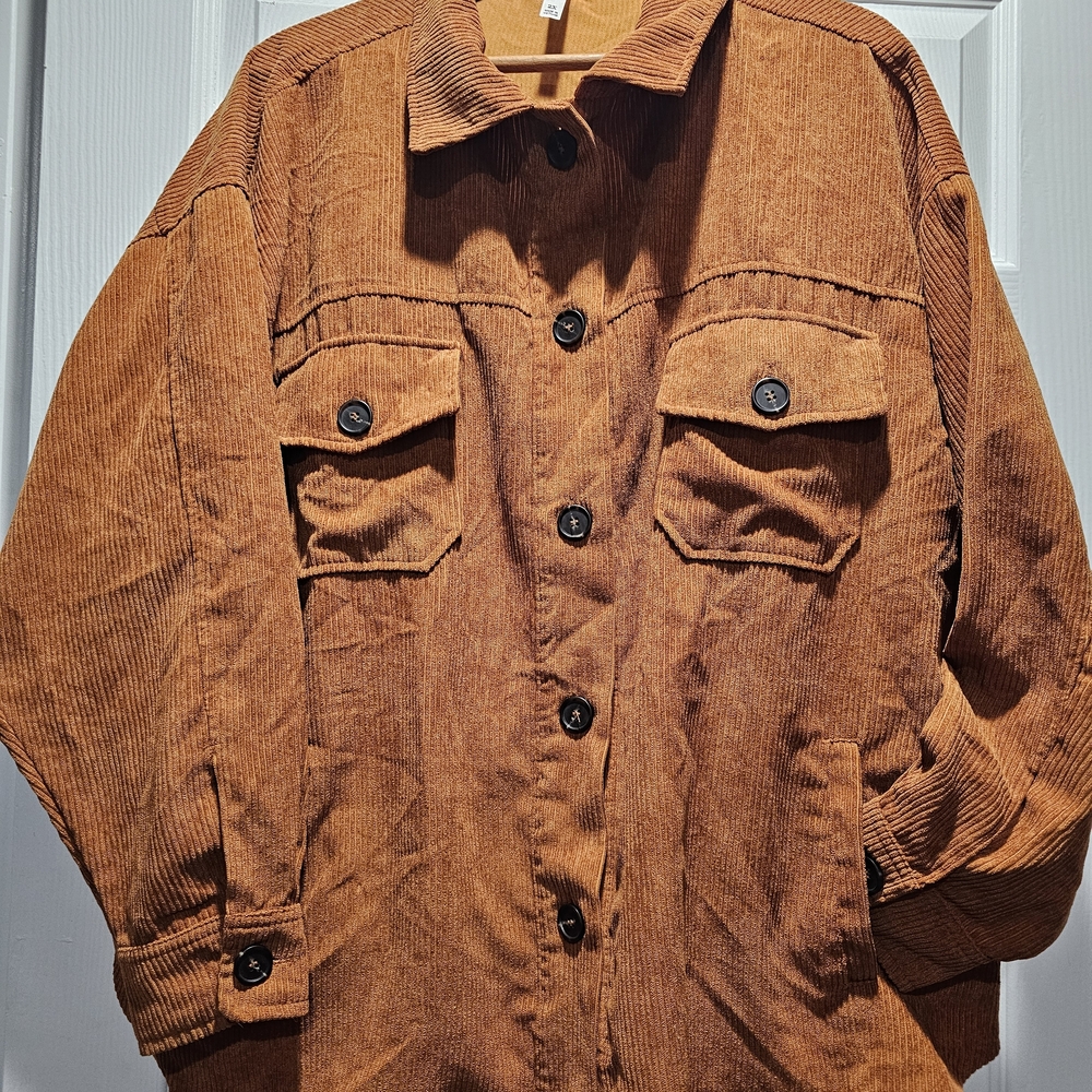 Zenana Womens Pumkin Color Corduroy Shacket 2X Button Up Shirt Jacket Gorpcore